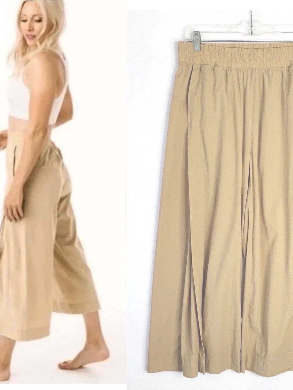 Zyia Work Flow Lounge Pants Wide Leg Crop Beige Yoga Athleisure size Large L
